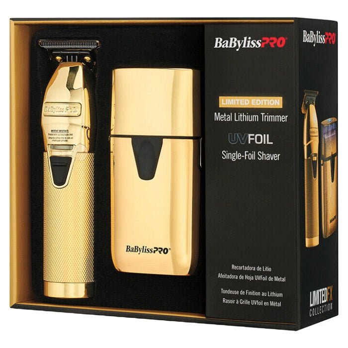 BaBylissPRO LimitedFX Collection Metal Lithium Outlining Trimmer & Single UVFOIL Shaver FXLFHOLPKG