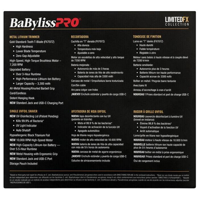 BaBylissPRO LimitedFX Collection Metal Lithium Outlining Trimmer & Single UVFOIL Shaver FXLFHOLPKG