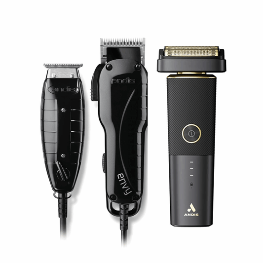 Andis Stylist Combo Clipper & Trimmer Black #66280 & Professional reSURGE Shaver #17300, Black Fade Brush, Neck Duster, Forceone Razer, Flat Top Comb, Bottle Spray, Combo Set
