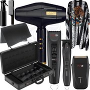 BaBylissPRO FX3 Professional Black Collection Cord/Cordless Clipper FXX3CB & Trimmer FXX3TB & Shaver FXX3SB & BlackFX Dryer & Flat Top Comb & Barber Mat & Travel Case & Barber Cape & Water Spray Bundle Kit