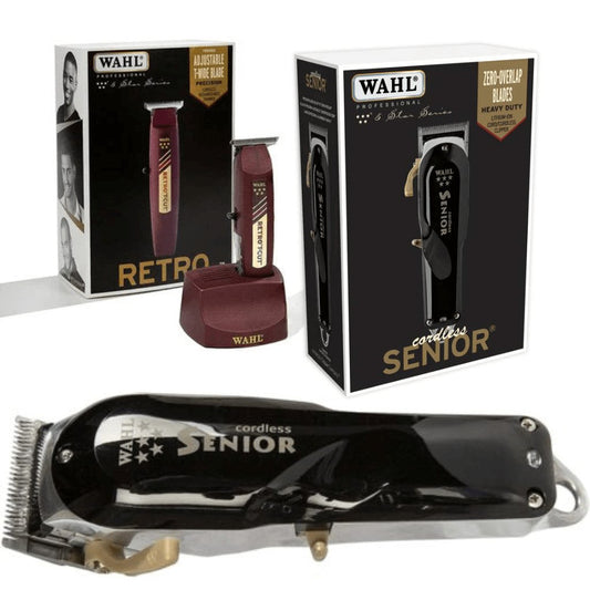Wahl Professional 5 - Star Series Cordless Senior 08504 - 400 & Wahl Professional 5 Star Retro t - cut 08412 Barber Bundle Kit