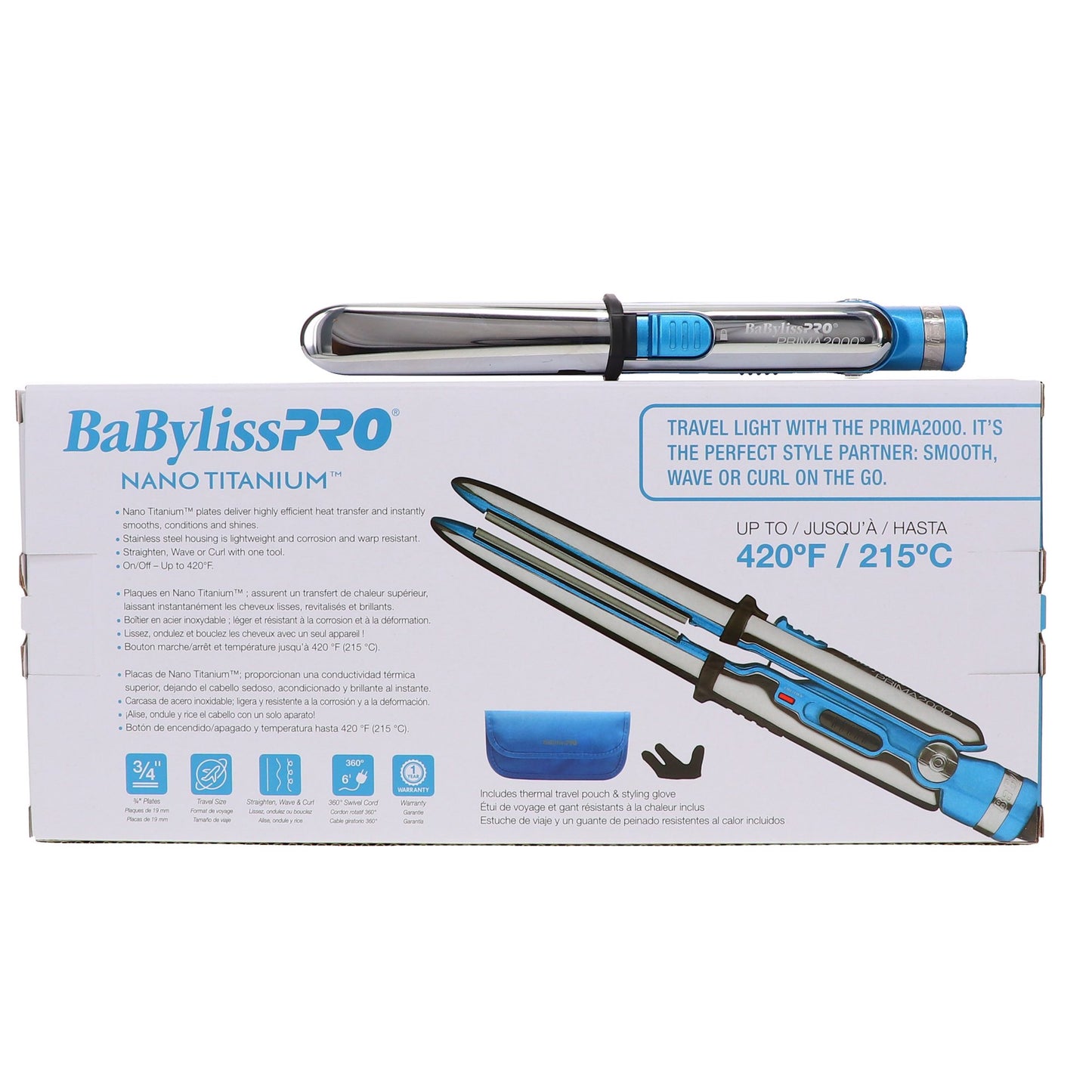 BaBylissPRO Nano Prima 2000 3/4" Stainless Steel Mini Iron 420°F - BNT2000UC