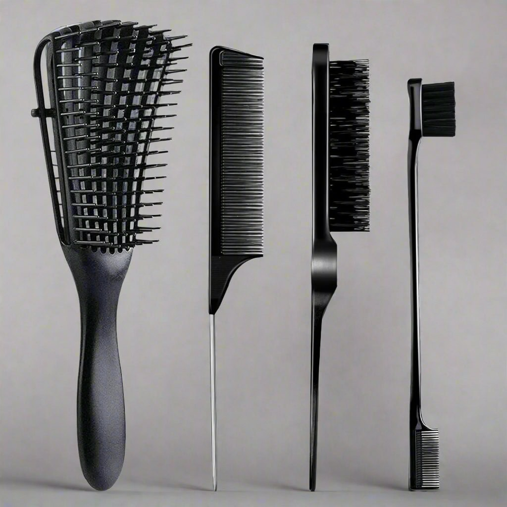 A collection of high-quality combs and brushes for hair styling and grooming