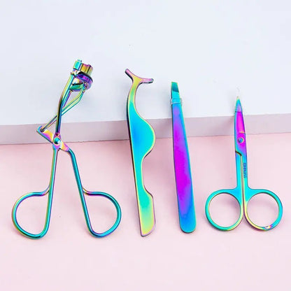 4-Pcs Eyelash Curler Kit w/ Satin Bag, Eyelash Curler, Eyelash Applicator, Eyebrow Tweezers & Eyebrow Scissor