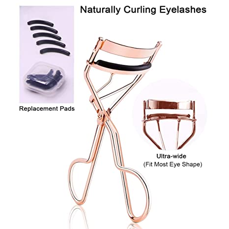 4-Pcs Eyelash Curler Kit w/ Satin Bag, Eyelash Curler, Eyelash Applicator, Eyebrow Tweezers & Eyebrow Scissor