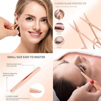 4-Pcs Eyelash Curler Kit w/ Satin Bag, Eyelash Curler, Eyelash Applicator, Eyebrow Tweezers & Eyebrow Scissor