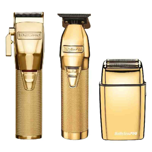 BaBylissPRO GOLDFX Cord/Cordless FX870G Clipper & FX787G Skeleton Trimmer & FXFS2G Double Foil Shaver Combo Set