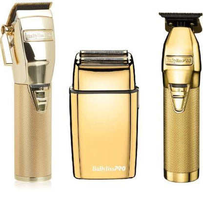 BaBylissPRO GOLDFX Cord/Cordless FX870G Clipper & FX787G Skeleton Trimmer & FXFS2G Double Foil Shaver Combo Set