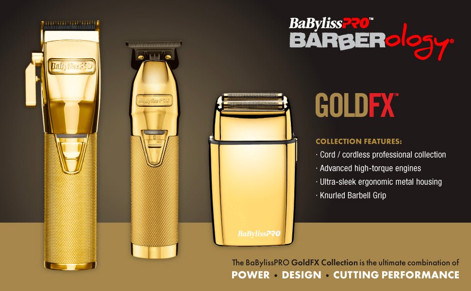 BaBylissPRO GOLDFX Cord/Cordless FX870G Clipper & FX787G Skeleton Trimmer & FXFS2G Double Foil Shaver Combo Set