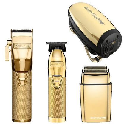 BaBylissPRO GOLDFX FX870G Clipper, FX787G Trimmer, FXFS2G Shaver, FXSSMG Massager barber bundle Set