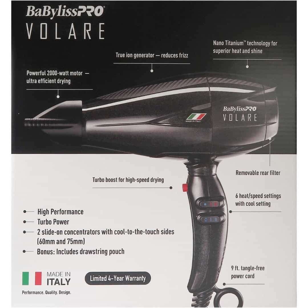 BaBylissPRO Nano Titanium Volare V1 Full-Size Dryer Ferrari-Designed Engine Black BVOL1
