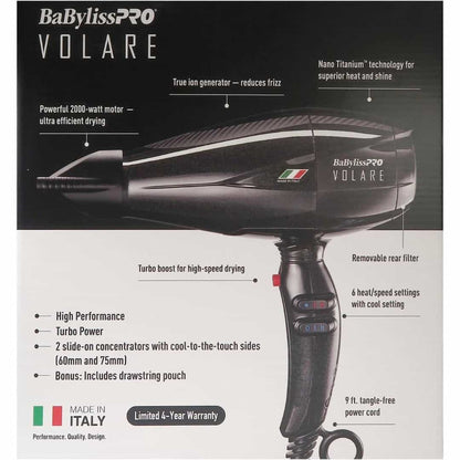 BaBylissPRO Nano Titanium Volare V1 Full-Size Dryer Ferrari-Designed Engine Black BVOL1