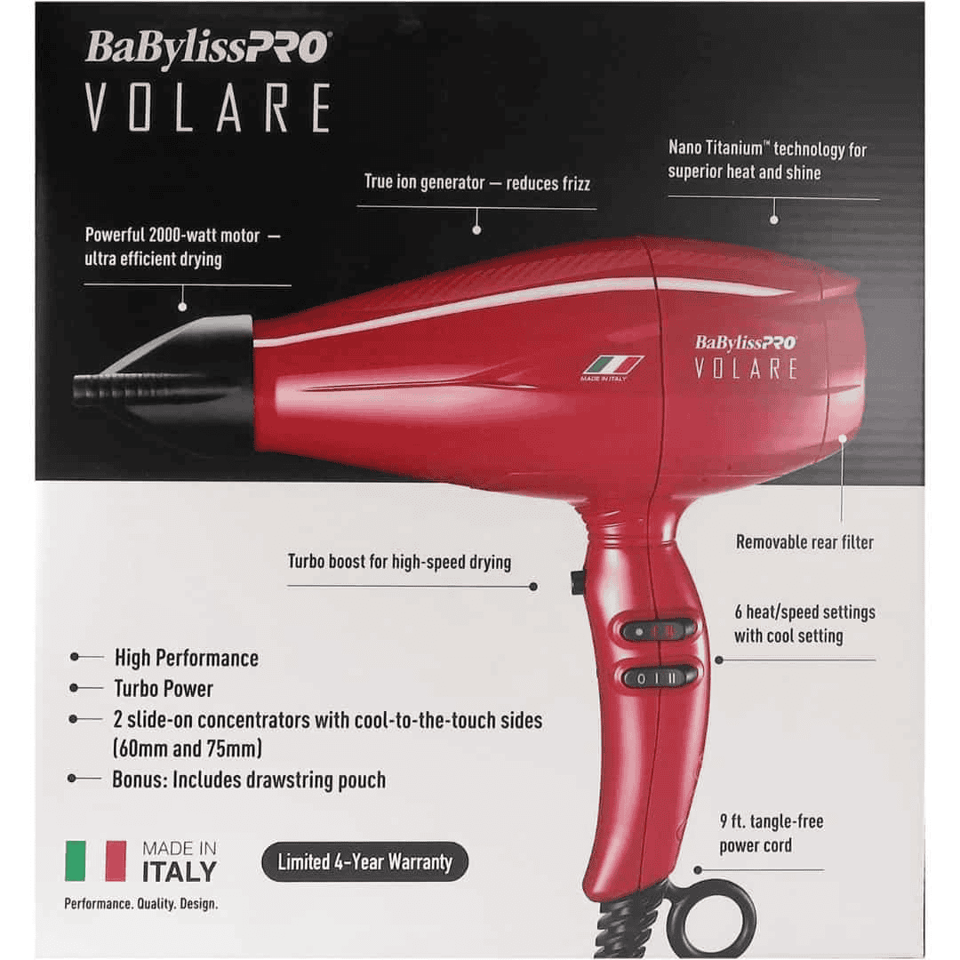 BaBylissPRO Nano Titanium Volare V1 Full-Size Dryer Ferrari-Designed Engine Red BRVOL1