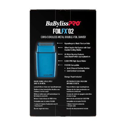 Blue BaByliss PRO double foilfx02 shaver back side of box