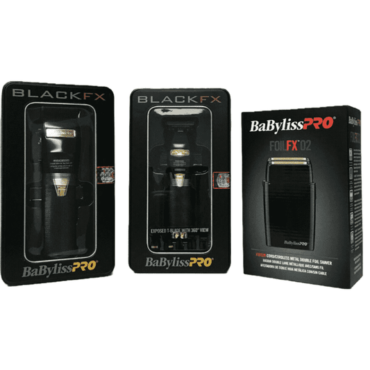 BaBylissPRO BlackFX Cord/Cordless Clipper, Trimmer, FoilFx02 Shaver Luxury Set