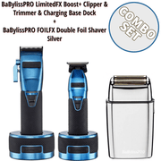 BaBylissPRO LimitedFX Boost+ Clipper & Trimmer & Charging Base Dock & Cordless FoilFX Shaver FXX3S Red & Metal Double Foil Shaver Combo Set