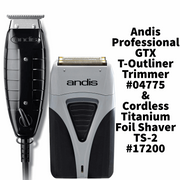 Andis Professional Corded GTX T-Outliner Trimmer #04775 & Cordless Titanium Foil Shaver TS-2 #17200 Combo Set