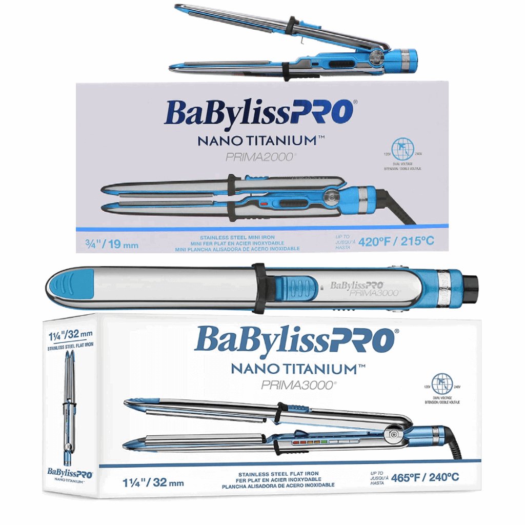 BaBylissPRO Nano Titanum Prima 3000 Flat Iron 1¼" #BNT3000TUC & Prima 2000 3/4" #BNT2000UC