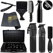 Professional Black Combo Set, BaBylissPRO BOOST+ Clipper FX870BP & Trimmer FX787BP, Hair Spray, Barber Mat, Flat Top Comb , Fade Brush, Straight Razor, Neck Duster, Barber Suitcase