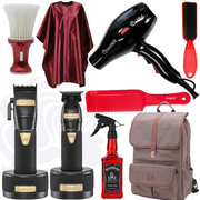 BaBylissPRO Luxury Combo Set LimitedFX Boost+ Clipper & Trimmer & Charging Base & 2600 Apache PREMIUM Blow Dryer & Waterproof Metallic Cape & Water Spray & Neck Duster Powder Releaser & Fade Brush & Flat Top Comb & Hair Stylist Travel Backpack Bundle Kit