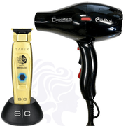 Stylecraft Saber Trimmer Gold #SC405G & Allen J. 2600 Apache Nano Tech Premium Hair Blow Dryer Lightweight Salon 2100W Combo Set
