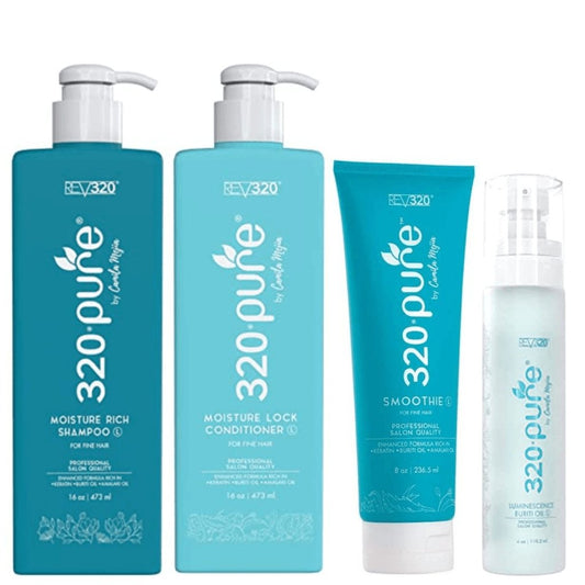 Rev320 Pure Combo Set, Moisture Rich Shampoo & Moisture Lock conditioner & Smoothie & Luminescence Buriti Oil