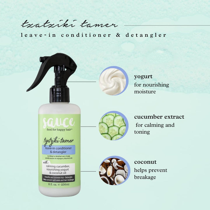 SAUCE BEAUTY Leave In Conditioner & Detangler Spray (8 Fl Oz) Tzatziki Leave In Conditioner for Curly, Oily & Damaged Hair