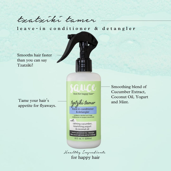 SAUCE BEAUTY Leave In Conditioner & Detangler Spray (8 Fl Oz) Tzatziki Leave In Conditioner for Curly, Oily & Damaged Hair