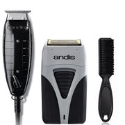 Andis Professional Corded GTX T-Outliner Trimmer #04775 & Cordless Titanium Foil Shaver TS-2 #17200 + Fade Brush Combo Set