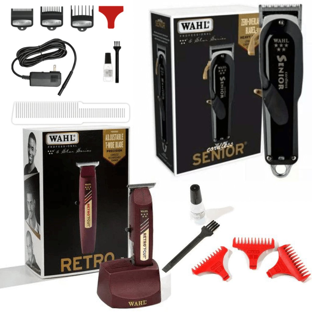 Wahl Professional 5 - Star Series Cordless Senior 08504 - 400 & Wahl Professional 5 Star Retro t - cut 08412 Barber Bundle Kit