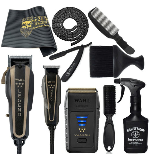 Wahl Professional 5 Star Barber Combo 08180 & Vanish Double Foil Shaver 08173 - 700, and accessories Combo Set