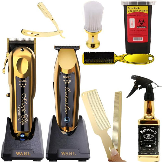 Wahl Professional 5 Star Series Cordless Magic Clip Gold & Cordless Detailer Li Gold + Free Gifts Combo Set