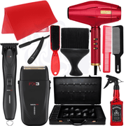 BaBylissPRO Professional Black & Red Combo Set, FX3 Collection Cord/Cordless Trimmer FXX3TB & Shaver FXX3SB & RedFX Dryer 1875 & Flat Top Combs & Barber Mat & Travel Case & Neck Duster & Fade Brush & Water Spray & Razor Bundle Kit