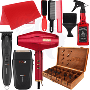 BaBylissPRO Professional Black & Red Combo Set, FX3 Collection Cord/Cordless Trimmer FXX3TB & Shaver FXX3SB & RedFX Dryer 1875 & Flat Top Combs & Barber Mat & Travel Case & Neck Duster & Fade Brush & Water Spray Bundle Kit
