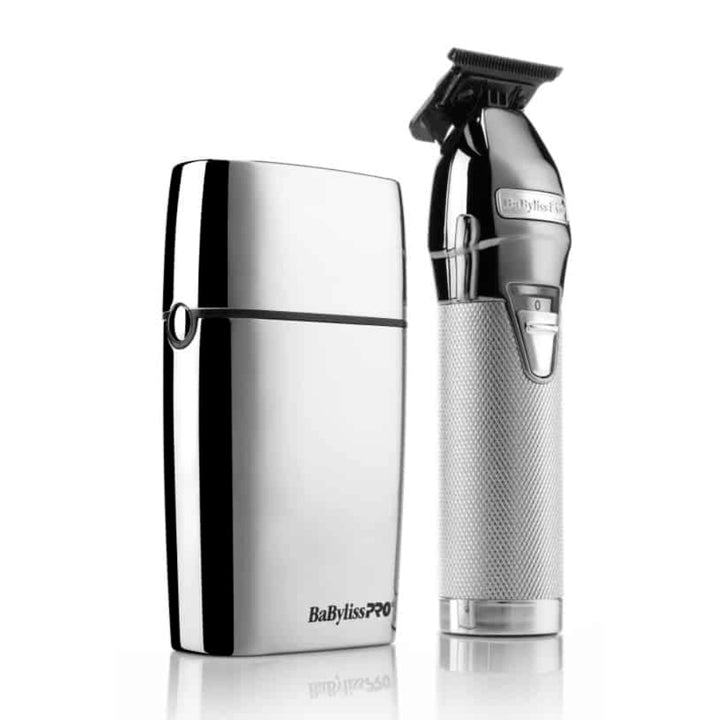 BaByliss Trimmer Set Limited Edition Silver Trimmer & Double-Foil Shaver Value Pack FXDUOFS2TS angles