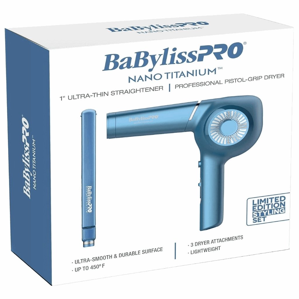 BaByliss PRO Nano Titanium 1" Ultra - Thin Flat Iron & Pistol - Grip Classic Hair Dryer Value Pack BNTPP36UC
