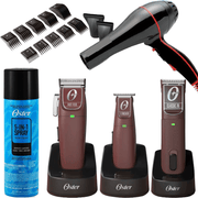 Oster Professional Bundle Set, Classic 76 Cordless & T-finisher Cordless & Fast Feed Cordless & Blow Dryer & 5-in-1 Disinfectant Spray & 10 Pcs Universal Comb