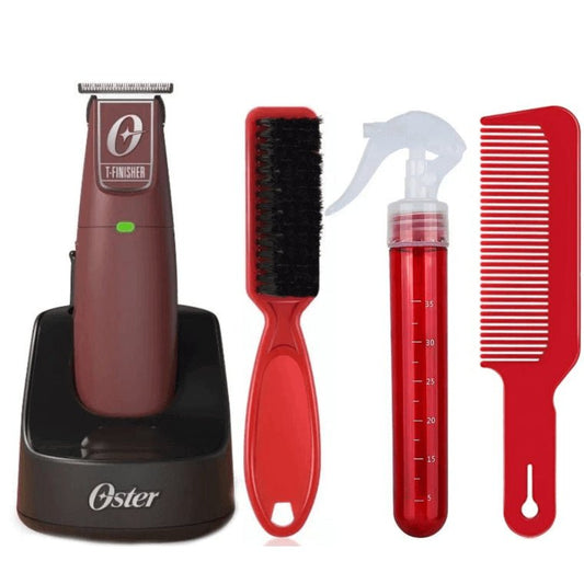 Oster Professional Cordless T - Finisher Trimmer & Water Spray & Fade Brush & Flat Top Comb Barber Combo Set