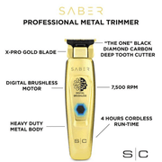 Professional Barber Combo Set Gold, Stylecraft Saber Trimmer #SC405G, Carrying Case, Blade Storage, Straight Edge Razor, Clipper Grip, Fade Brush, Neck Duster, Flat Top Comb, Barber Hair Spray,  Hair Clips, Barber Mat