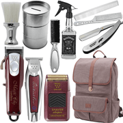 WAHL Professional 5 Star Bundle, Cord/Cordless Magic Clip #8148 & Detailer Li Trimmer #8171 & Shaver Shaper #8061-100 & Barber Backpack & Neck Duster & Fade Brush & Combs & Water Spray & Razor & Blade Container Combo Set