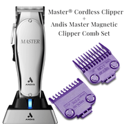 Andis Professional Master Cordless Clipper Lithium Ion Adjustable Blade #12660 & Andis Master Magnetic Clipper Comb Set Guide Attachments #01900
