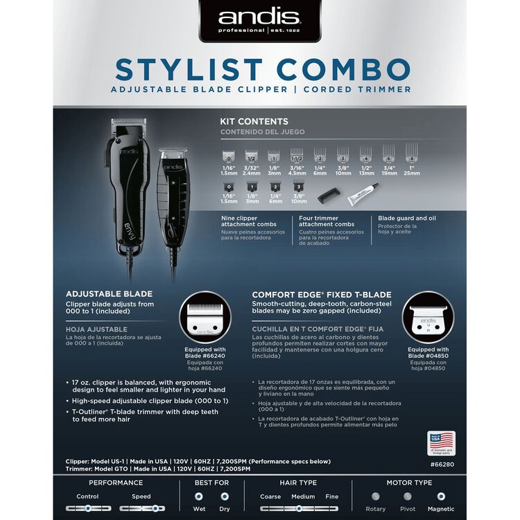 Andis Stylist Combo, reSURGE Shaver & Black Essential Set