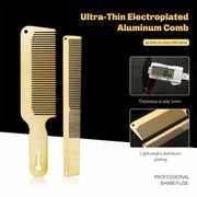 Professional Metal Styling Cutting Comb and Flat Top Clipper Comb Set Gold Color + Fade Brush